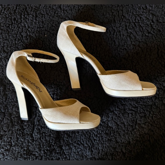 Yves Saint Laurent Cream Stiletto Heels with Ankle Strap - Picture 10 of 12